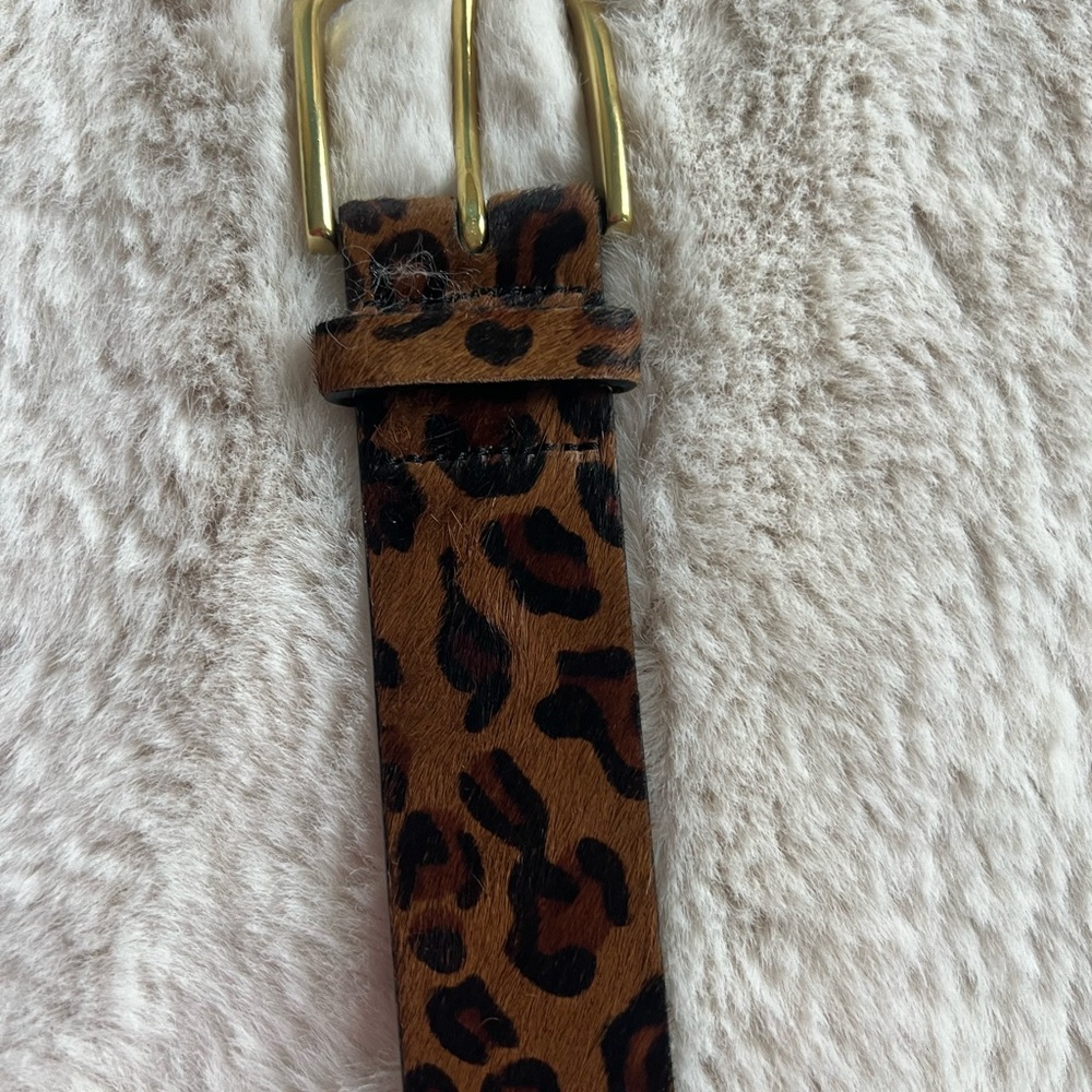 Banana Republic Leopard Print Haircalf Belt with Gold Buckle